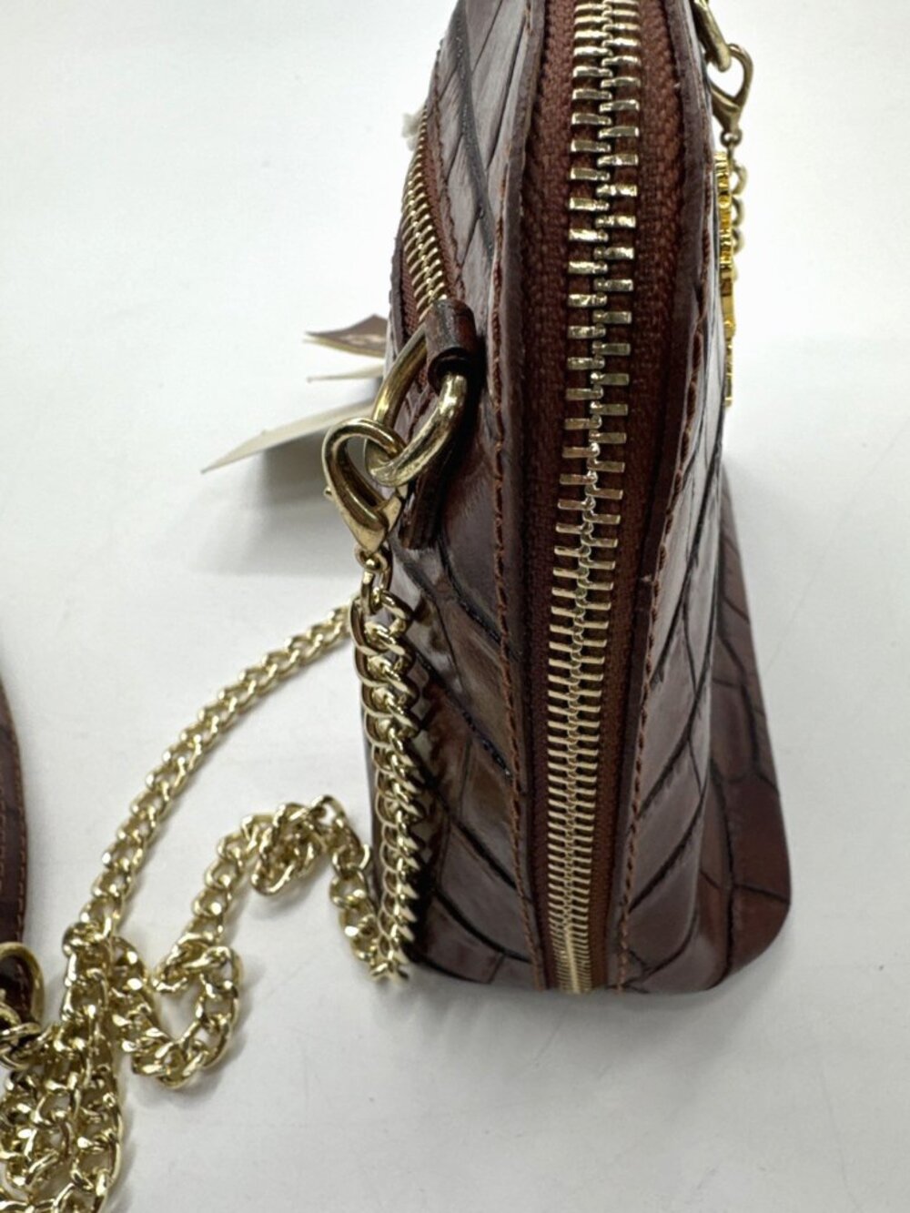 Pratesi Firenze Brown Croc Embossed Italian Leather Crossbody Bag Gold Chain NEW - Picture 15 of 15